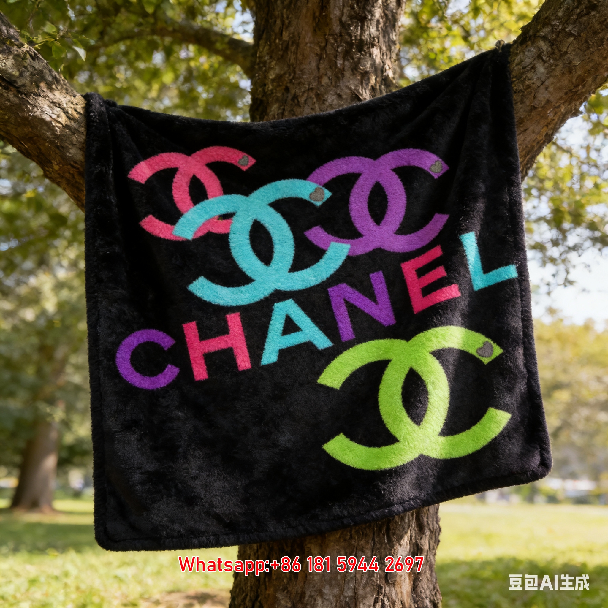 Chanel Neon Rainbow Double C Logo Flannel Throw Blanket IMG_6928